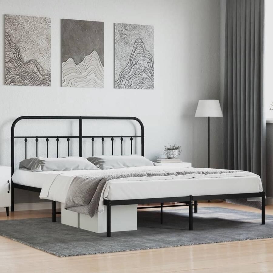 VidaXL Bedframe Zwart Metaal 183x213 cm Klassieke Bedframe Metalen Bedframe Houten Bedframe Boxspring Bed Tweepersoons Bed King Size Bed Queen Size Bed Dubbele Bed Staal Bedframe Zwart Bedframe Bed Met Opbergruimte - Foto 2
