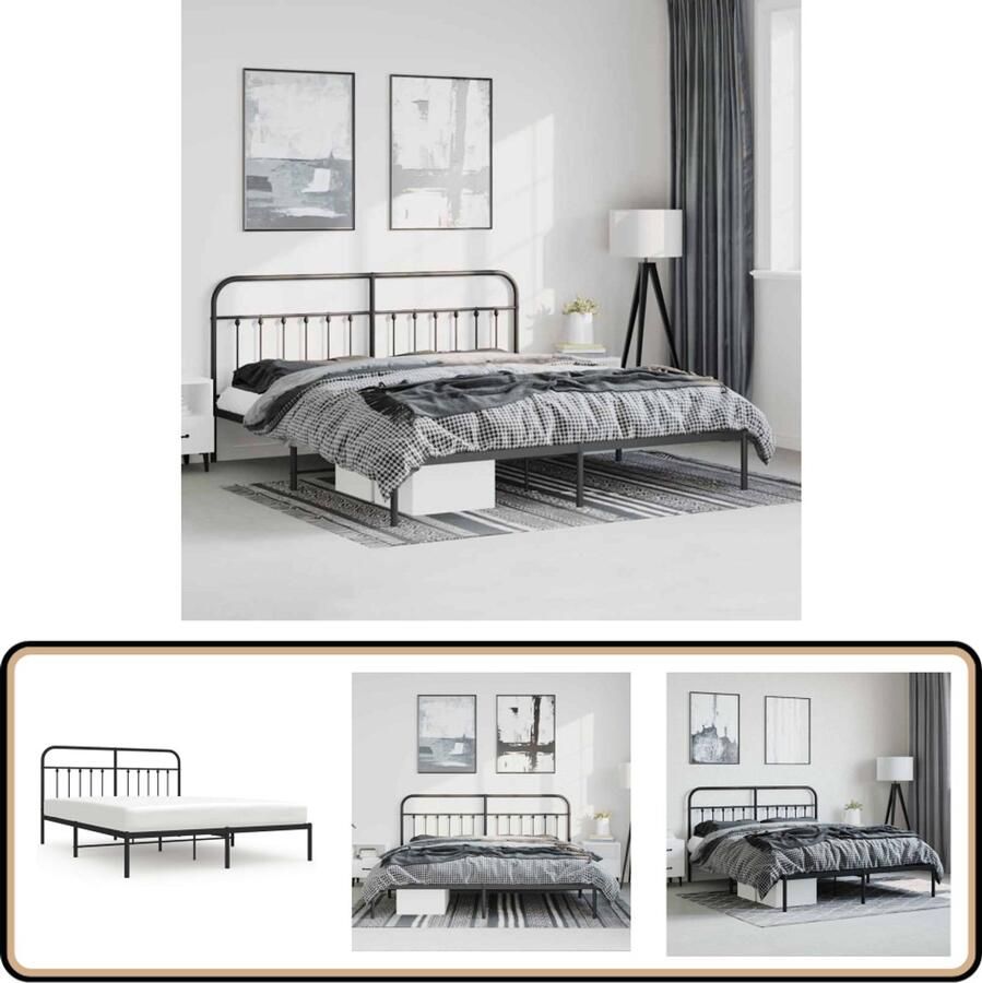 VidaXL Bedframe Zwart Metaal 183x213 cm Klassieke Bedframe Metalen Bedframe Houten Bedframe Boxspring Bed Tweepersoons Bed King Size Bed Queen Size Bed Dubbele Bed Staal Bedframe Zwart Bedframe Bed Met Opbergruimte