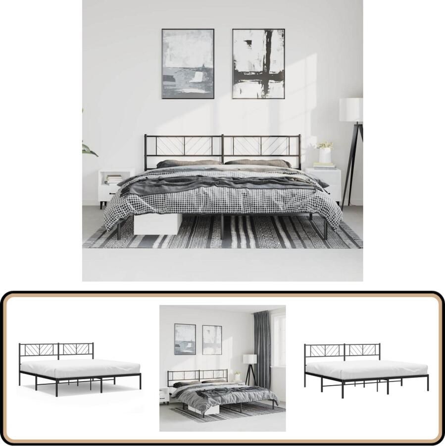VidaXL Bedframe Zwart Metaal 193x203 cm Klassieke Bed Frame Metalen Bed Zwart Bed Logeerbed Boxspring Bed
