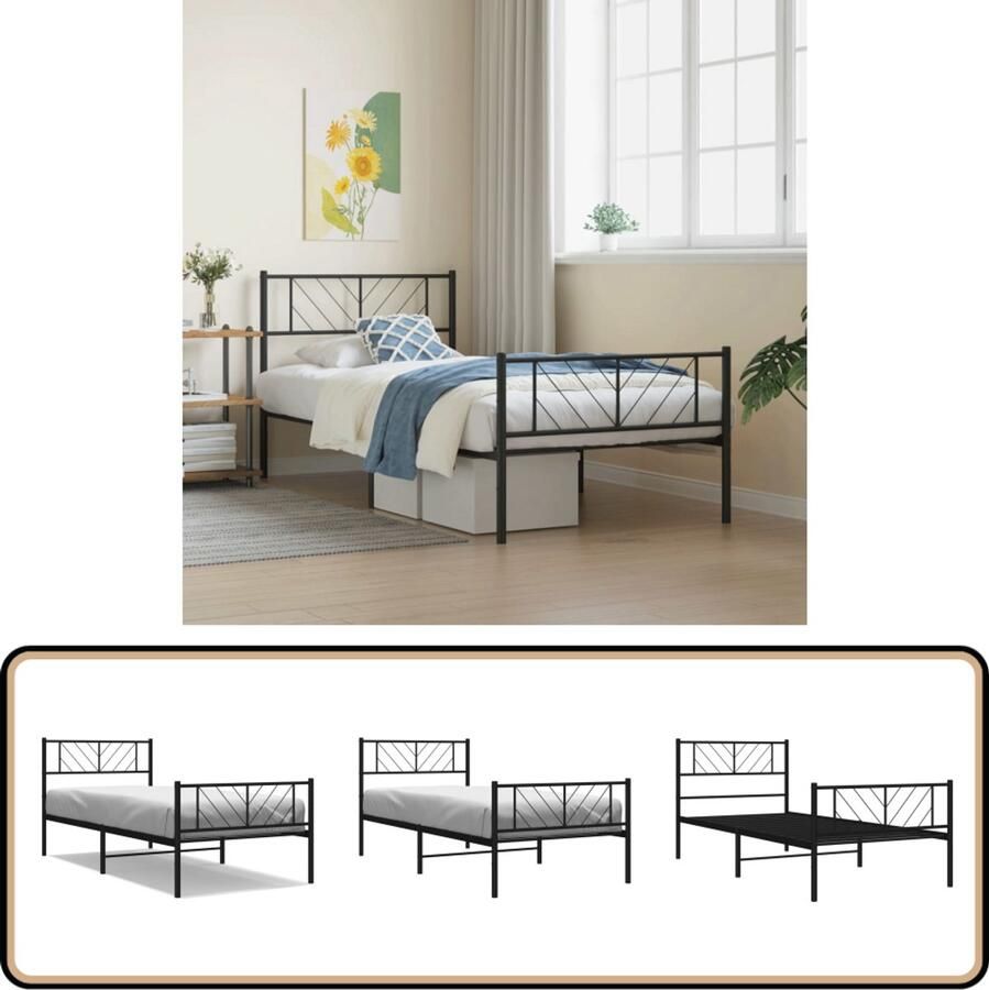 VidaXL Bedframe Zwart Metaal 80x200 cm Metalen Bed Frame Klassiek Bed Zwarte Bed Staal Bedframe Boxspring Bed Tweepersoons Bed Slaapcomfort Budgetvriendelijke Bed Klein Bed