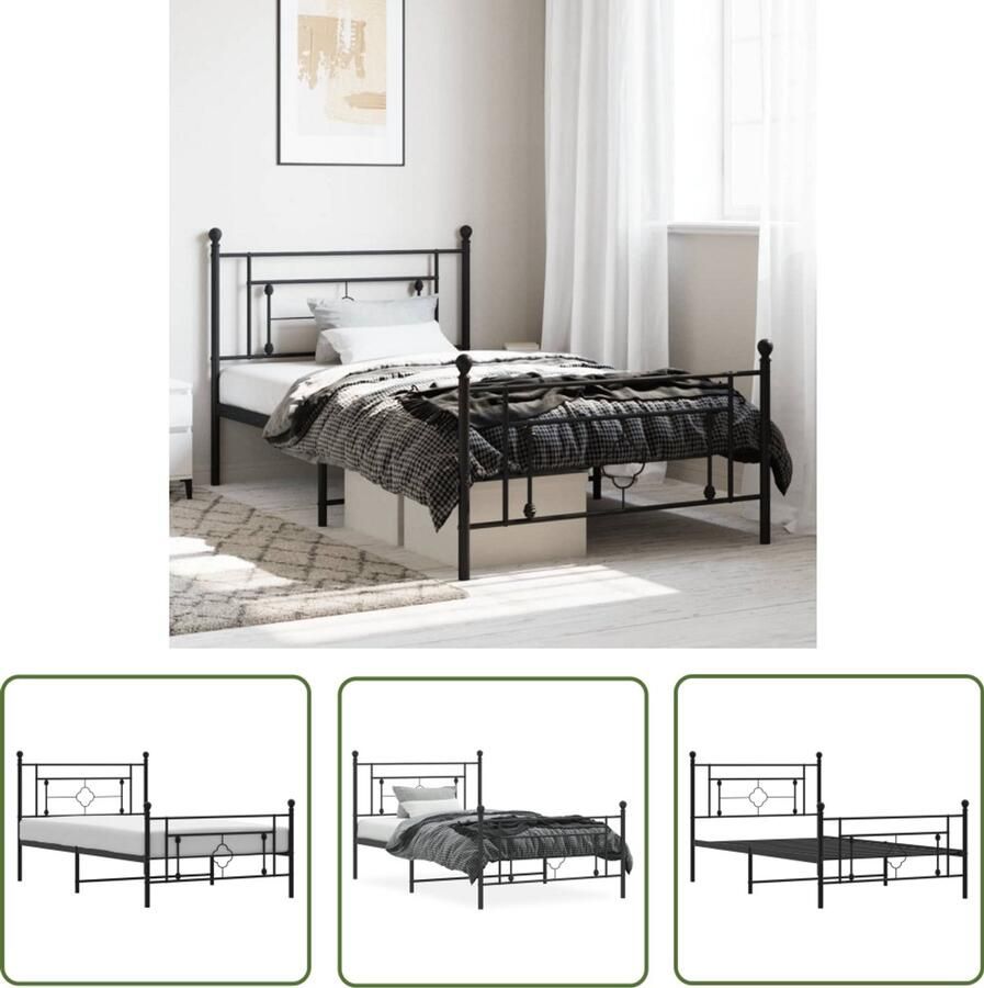 VidaXL Bedframe Zwart Metalen Bedframe met hoofd- en voeteneinde metaal zwart 107x203 cm Staal Bedframe King Size Bedframe Tweepersoons Bedframe