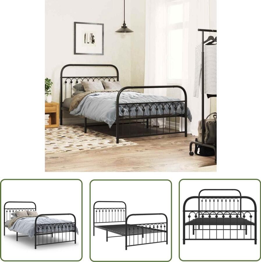 VidaXL Bedframe Zwart Metalen Bedframe met hoofd- en voeteneinde metaal zwart 107x203 cm Staal Bedframe Tweepersoons Bedframe King Size Bedframe