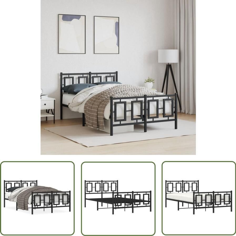 VidaXL Bedframe Zwart Metalen Bedframe met hoofd- en voeteneinde metaal zwart 120x190 cm Bedframe 120x190 Staal Bedframe Minimalistisch Bedframe