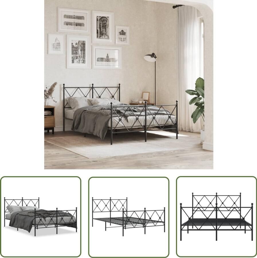 VidaXL Bedframe Zwart Metalen Bedframe met hoofd- en voeteneinde metaal zwart 120x190 cm Staal Bedframe Tweepersoons Bedframe Boxspring Frame