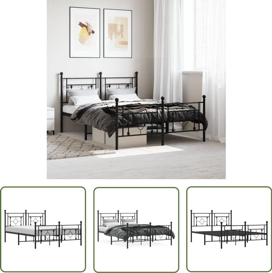 VidaXL Bedframe Zwart Metalen Bedframe met hoofd- en voeteneinde metaal zwart 140x190 cm Staal Bedframe King Size Bedframe Boxspring Bedframe - Foto 2