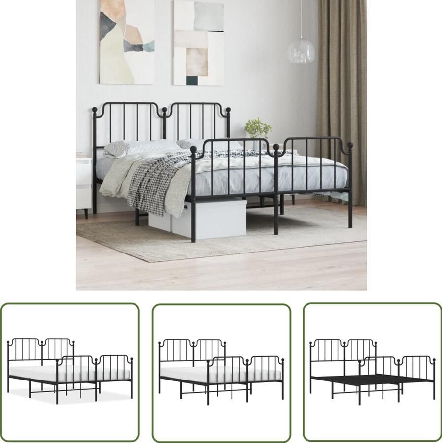 VidaXL Bedframe Zwart Metalen Bedframe met hoofd- en voeteneinde metaal zwart 140x190 cm Staal Bedframe King Size Bedframe Boxspring Bedframe