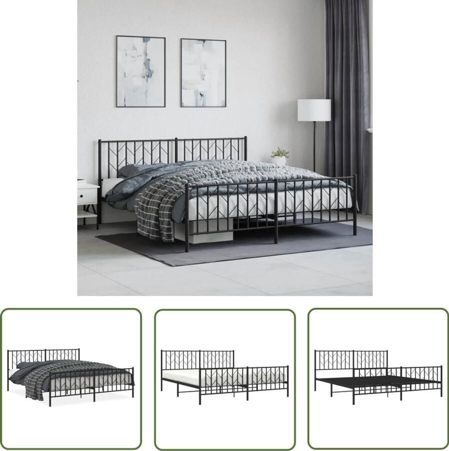VidaXL Bedframe Zwart Metalen Bedframe met hoofd- en voeteneinde metaal zwart 183x213 cm Staal Bedframe King Size Bedframe Groot Bedframe
