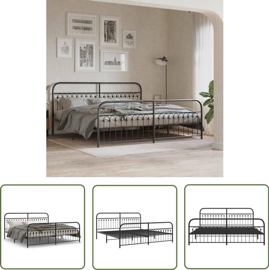 VidaXL Bedframe met hoofd- en voeteneinde metaal zwart 193x203 cm Metalen Bedframe Zwart King Size Bedframe Boxspring Frame Staal Bedframe