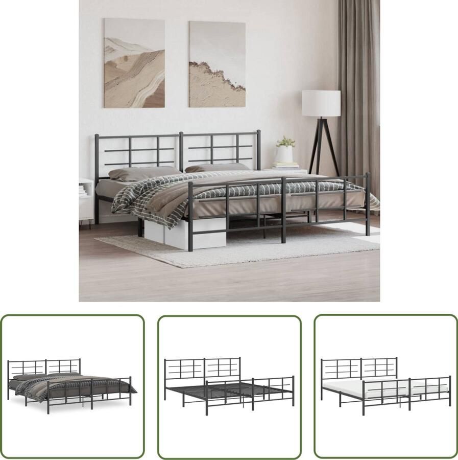 VidaXL Bedframe Zwart Metalen Bedframe met hoofd- en voeteneinde metaal zwart 193x203 cm Staal Bedframe King Size Bedframe Groot Bedframe