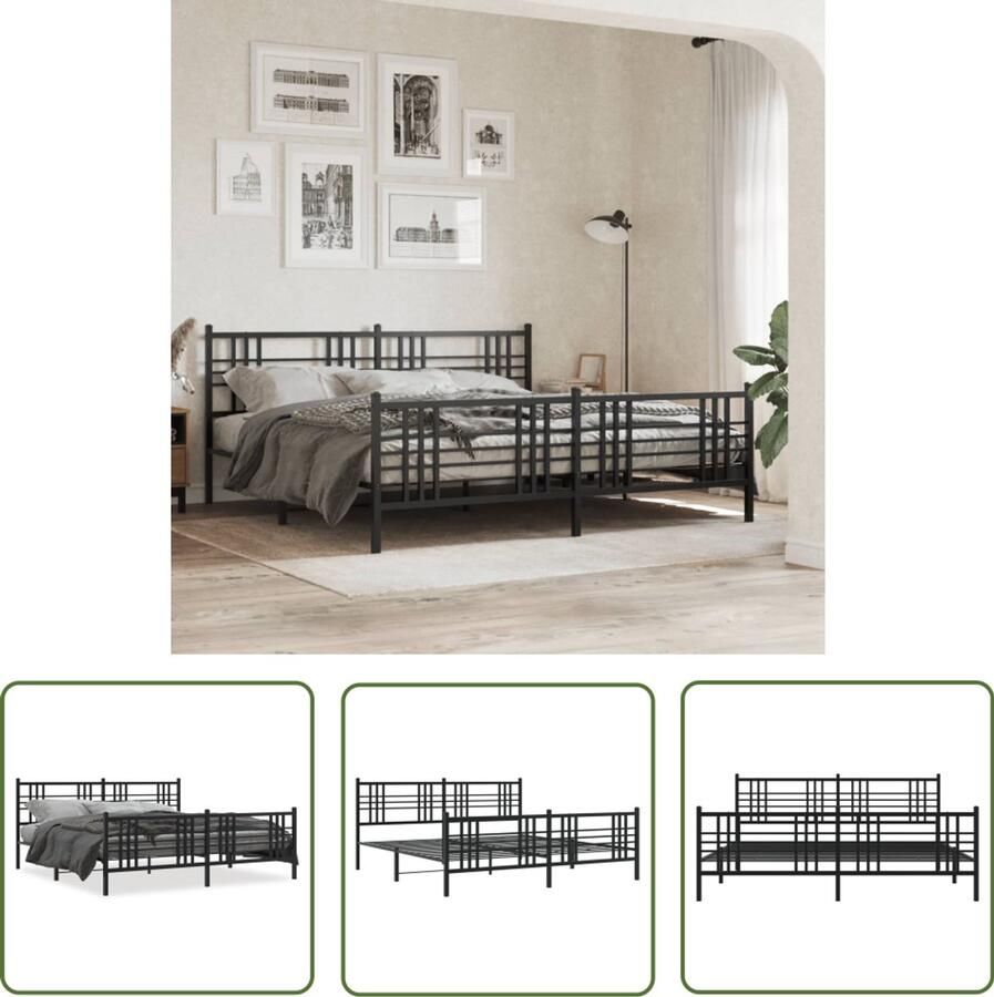 VidaXL Bedframe met hoofd- en voeteneinde metaal zwart 193x203 cm Metalen Bedframe Zwart Staal Bedframe King Size Bedframe Boxspring Bedframe