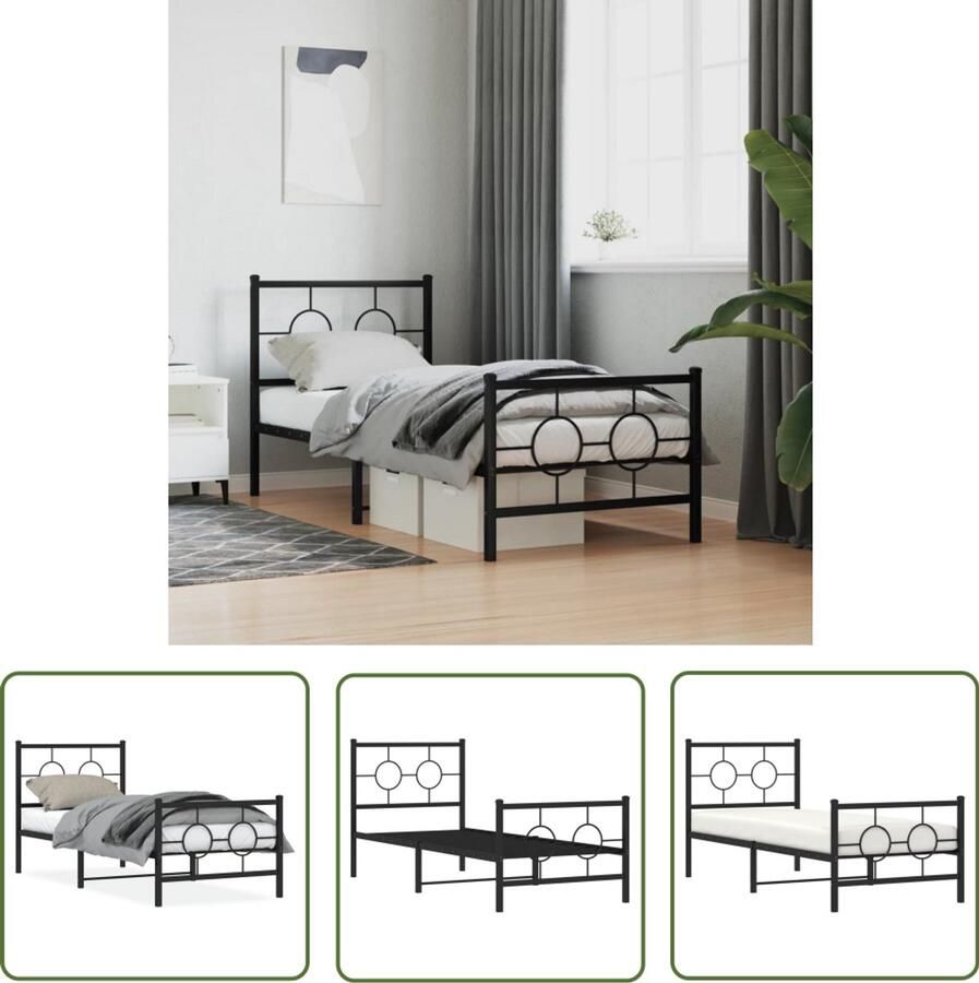 VidaXL Bedframe met hoofd- en voeteneinde metaal zwart 80x200 cm Metalen Bedframe Zwart Staal Bedframe Boxspring Frame Tweepersoons Bed