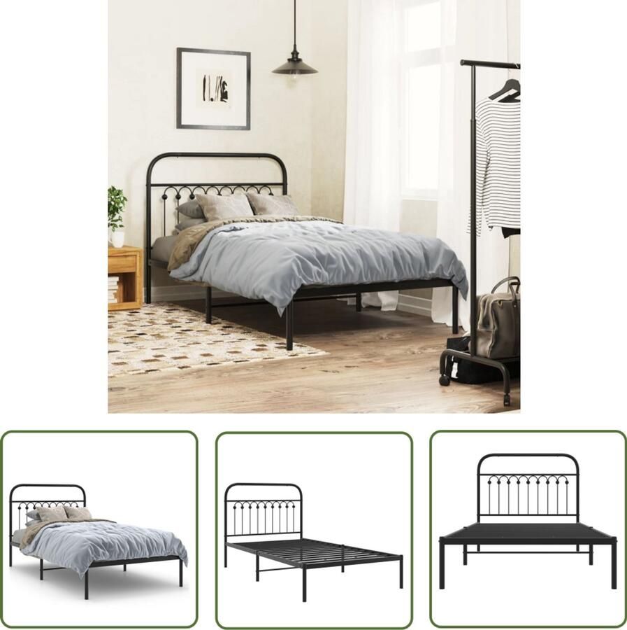 VidaXL Bedframe Zwart Metalen Bedframe met hoofdbord metaal zwart 100x200 cm Staal Bedframe King Size Bedframe Boxspring Bedframe