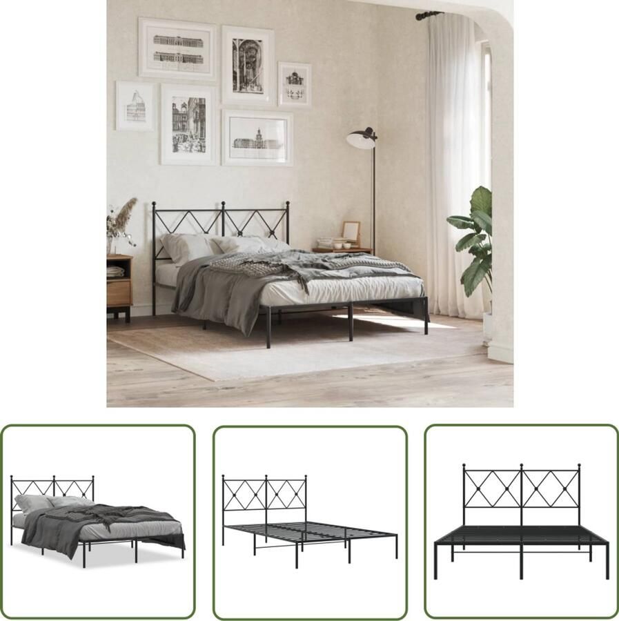 VidaXL Bedframe Zwart Metalen Bedframe met hoofdbord metaal zwart 120x190 cm Bedframe 120x190 Hoofdbord Bed Staal Bedframe