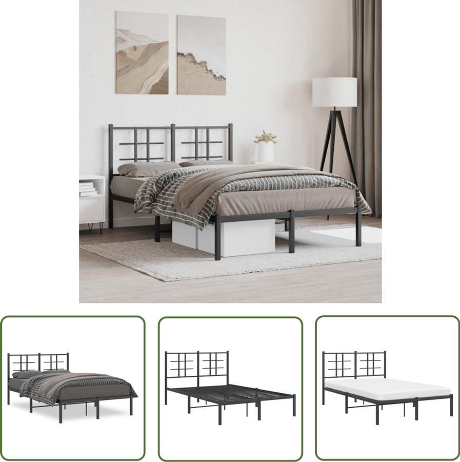 VidaXL Bedframe Zwart Metalen Bedframe met hoofdbord metaal zwart 120x190 cm Bedframe 120x190 Boxspring Frame Hoofdbord Bed