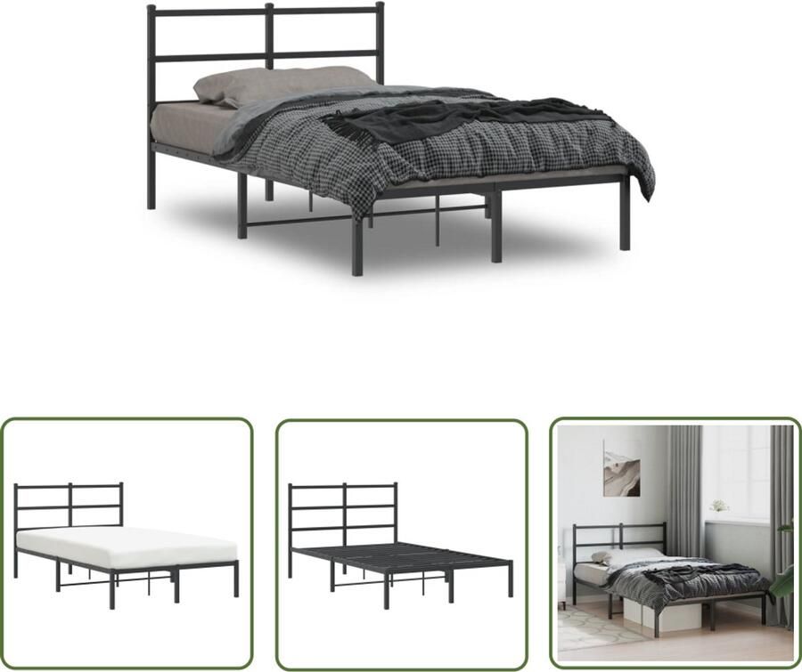 VidaXL Bedframe Zwart Metalen Bedframe met hoofdbord metaal zwart 120x200 cm Boxspring Frame Tweepersoons Bed King Size Bed