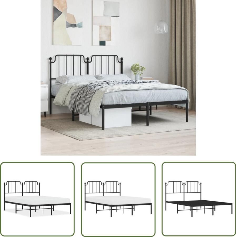 VidaXL Bedframe Zwart Metalen Bedframe met hoofdbord metaal zwart 140x190 cm Bedframe 140x190 Hoofdbord Bed Staal Bedframe - Foto 2