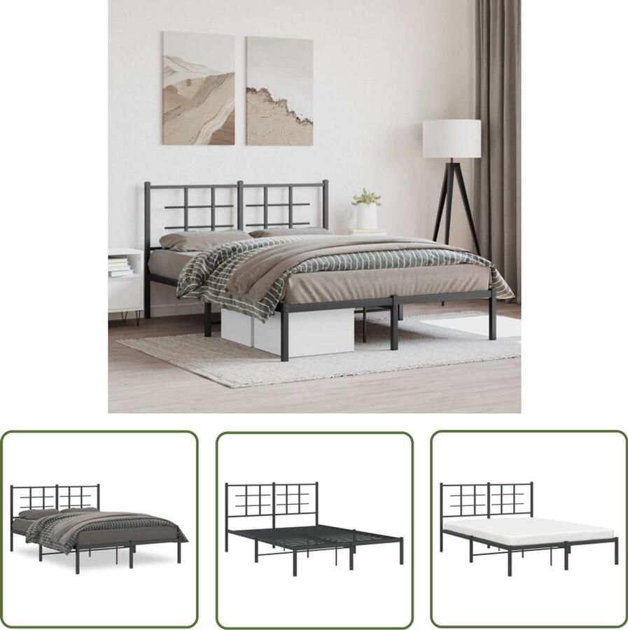 VidaXL Bedframe Zwart Metalen Bedframe met hoofdbord metaal zwart 140x190 cm Bedframe 140x190 Hoofdbord Bed Staal Bedframe