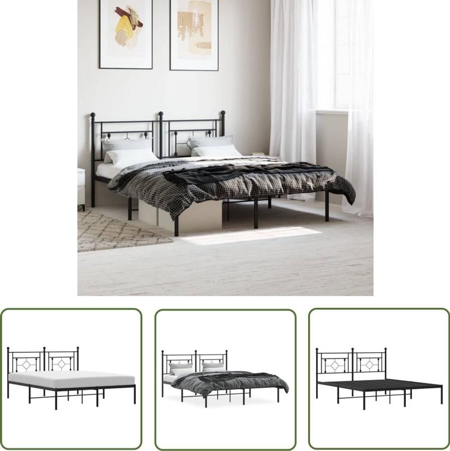 VidaXL Bedframe Zwart Metalen Bedframe met hoofdbord metaal zwart 160x200 cm Boxspring Frame King Size Bed Tweepersoonsbed
