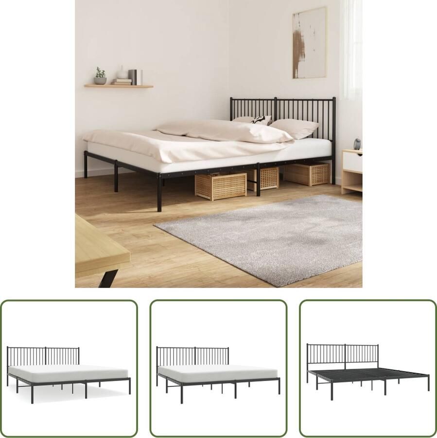 The Living Store Bedframe s Metalen Bedframe Zwarte 219 x 187 x 90.5 cm Staal Metalen Bedframe Zwart Staal Bedframe King Size Bed Boxspring Bed