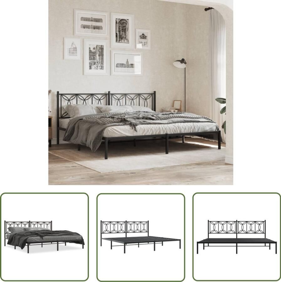 VidaXL Bedframe Zwart Metalen Bedframe met hoofdbord metaal zwart 193x203 cm King Size Bedframe Boxspring Bedframe Hoofdbord Bed