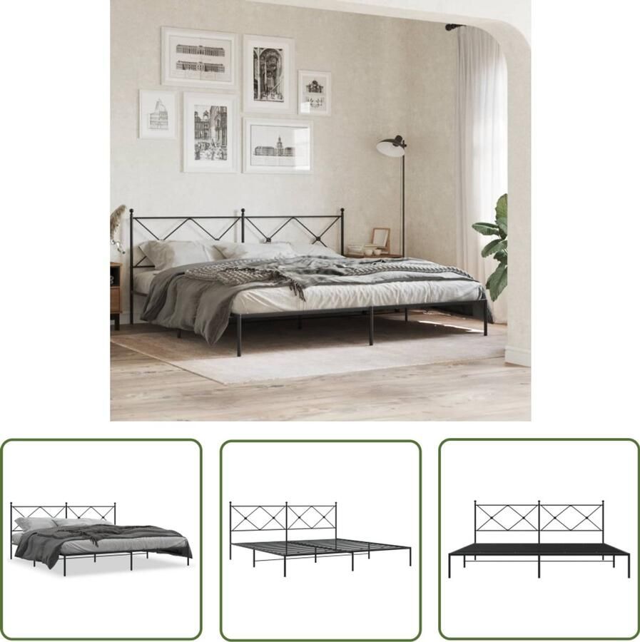 VidaXL Bedframe Zwart Metalen Bedframe met hoofdbord metaal zwart 193x203 cm Staal Bedframe King Size Bedframe Boxspring Bedframe
