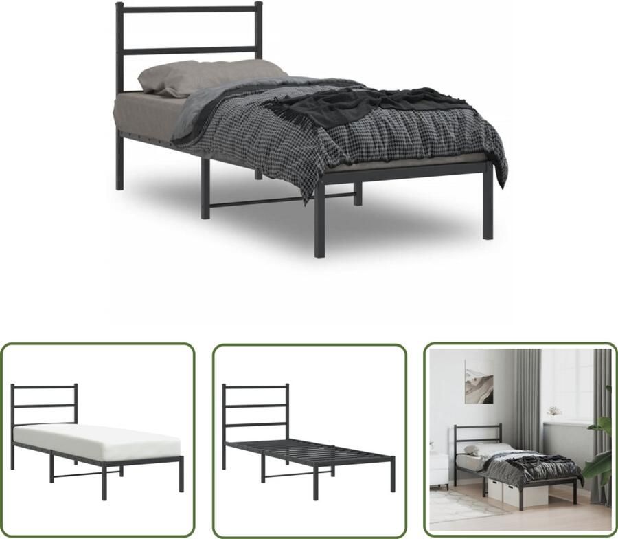 VidaXL Bedframe Zwart Metalen Bedframe met hoofdbord metaal zwart 80x200 cm Bed 80x200 Staal Bedframe Compact Bedframe