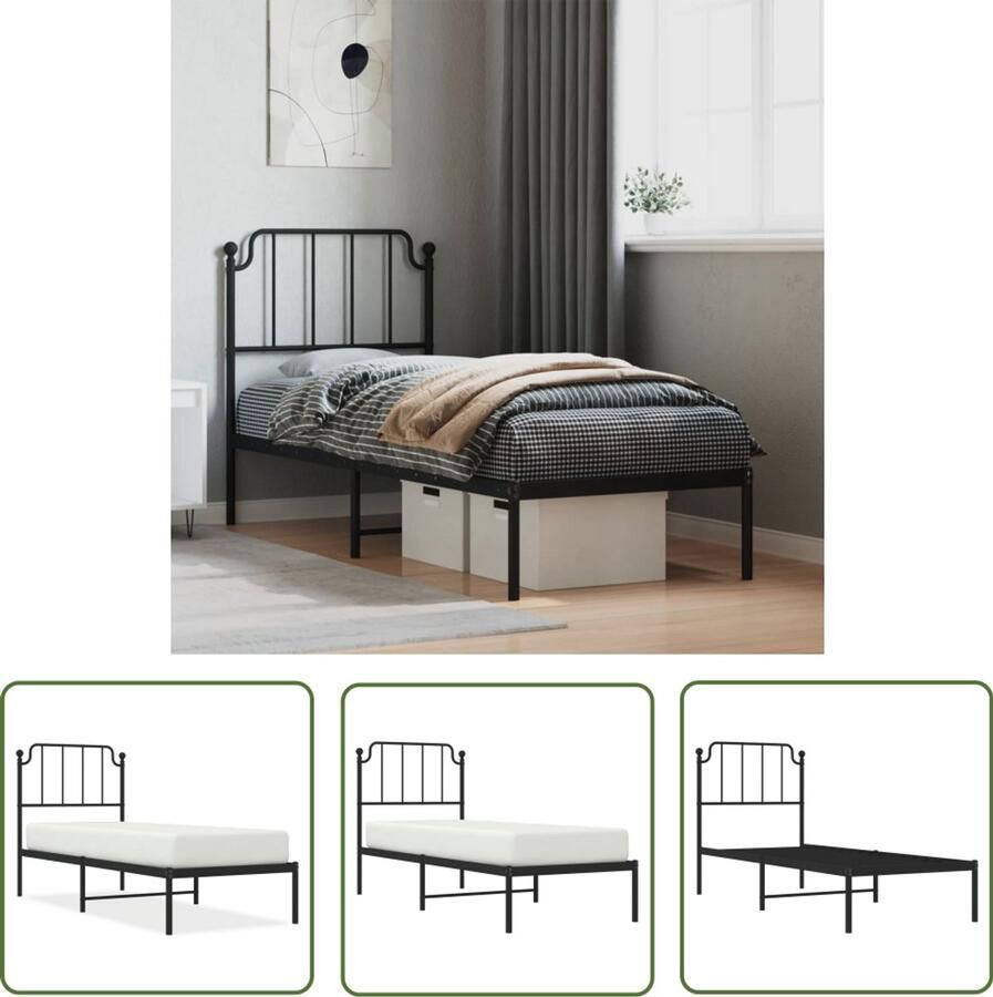 VidaXL Bedframe met hoofdbord metaal zwart 80x200 cm Metalen Bedframe Zwart Staal Bedframe Bed 80x200 Tweepersoons Bed