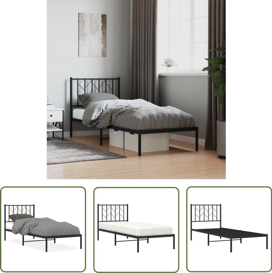 VidaXL Bedframe met hoofdbord metaal zwart 80x200 cm Metalen Bedframe Zwart Staal Bedframe King Size Bedframe Tweepersoons Bedframe
