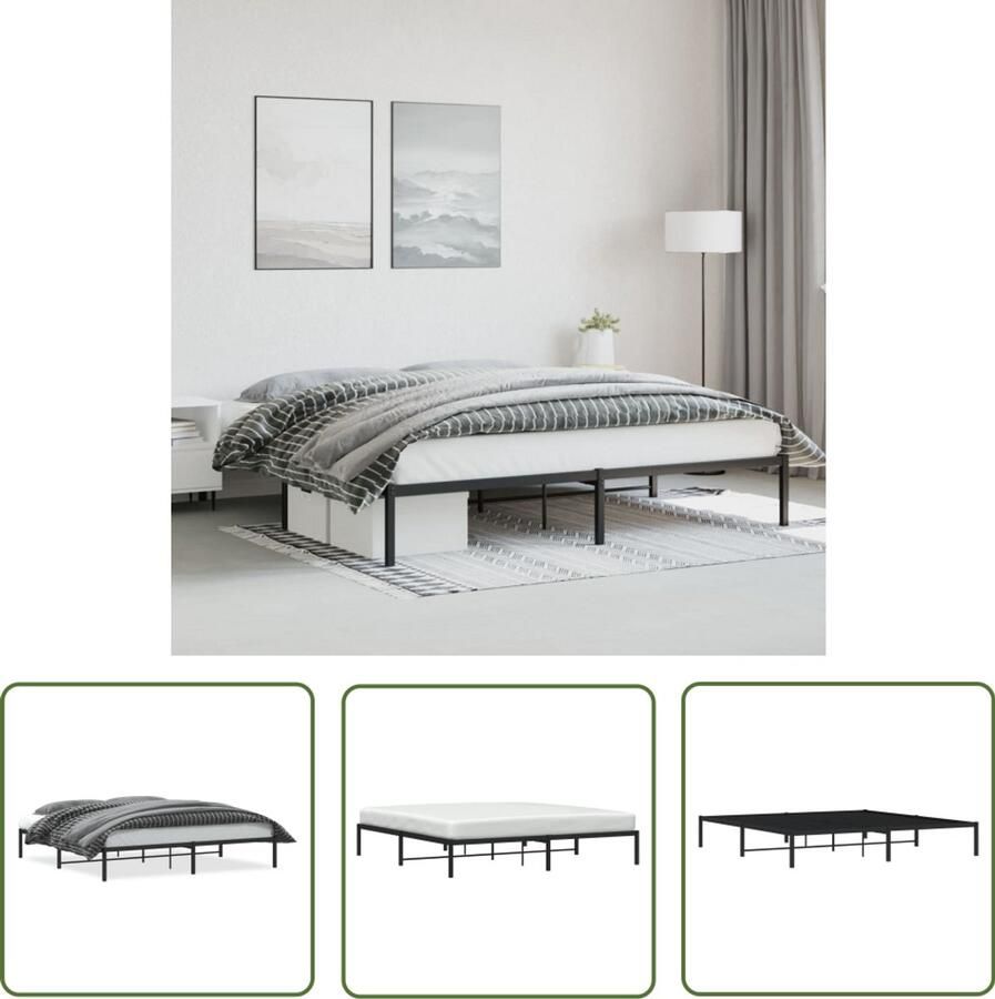 VidaXL Bedframe metaal zwart 193x203 cm Metalen Bedframe Zwart Staal Bedframe King Size Bedframe Boxspring Bedframe