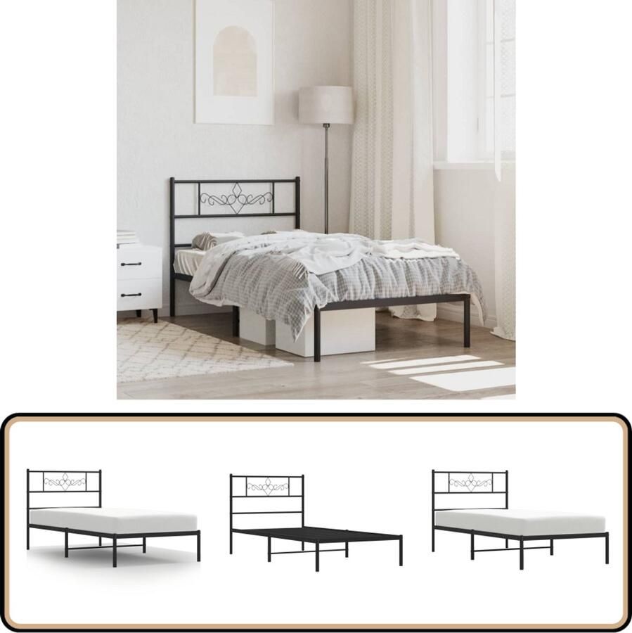 VidaXL Bedframe Zwart Staal 90x200 cm Robuust Bed Frame Metalen Bedframe Zwart Bedframe King Size Bed Boxspring Bed Tweepersoons Bed Staal Bedframe Modern Bedframe Minimalistisch Bedframe