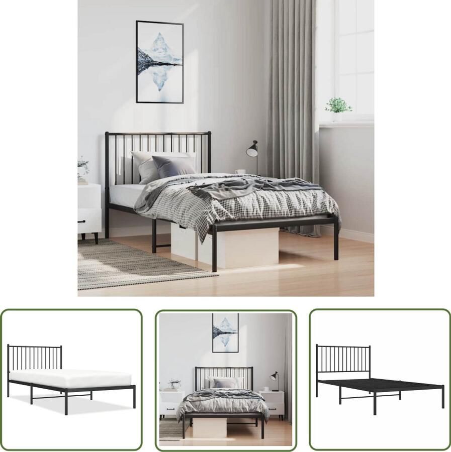 The Living Store Bedframe Staal Logeerbed 207x104.5x90.5 cm Zwart Staal Bedframe Zwart Tweepersoons Bedframe Boxspring Bedframe Logeerbed - Foto 2