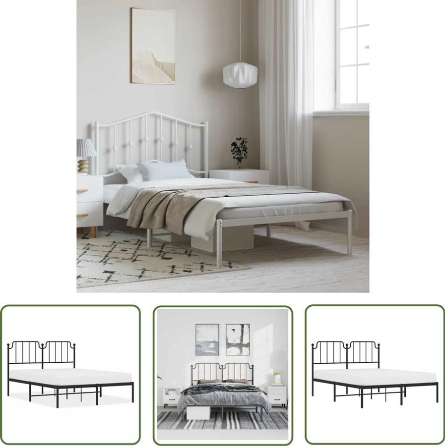 VidaXL Bedframe Zwart Staal Bedframe met hoofdbord metaal zwart 135x190 cm Tweepersoons Bedframe Boxspring Bedframe Hoofdbord Bedframe