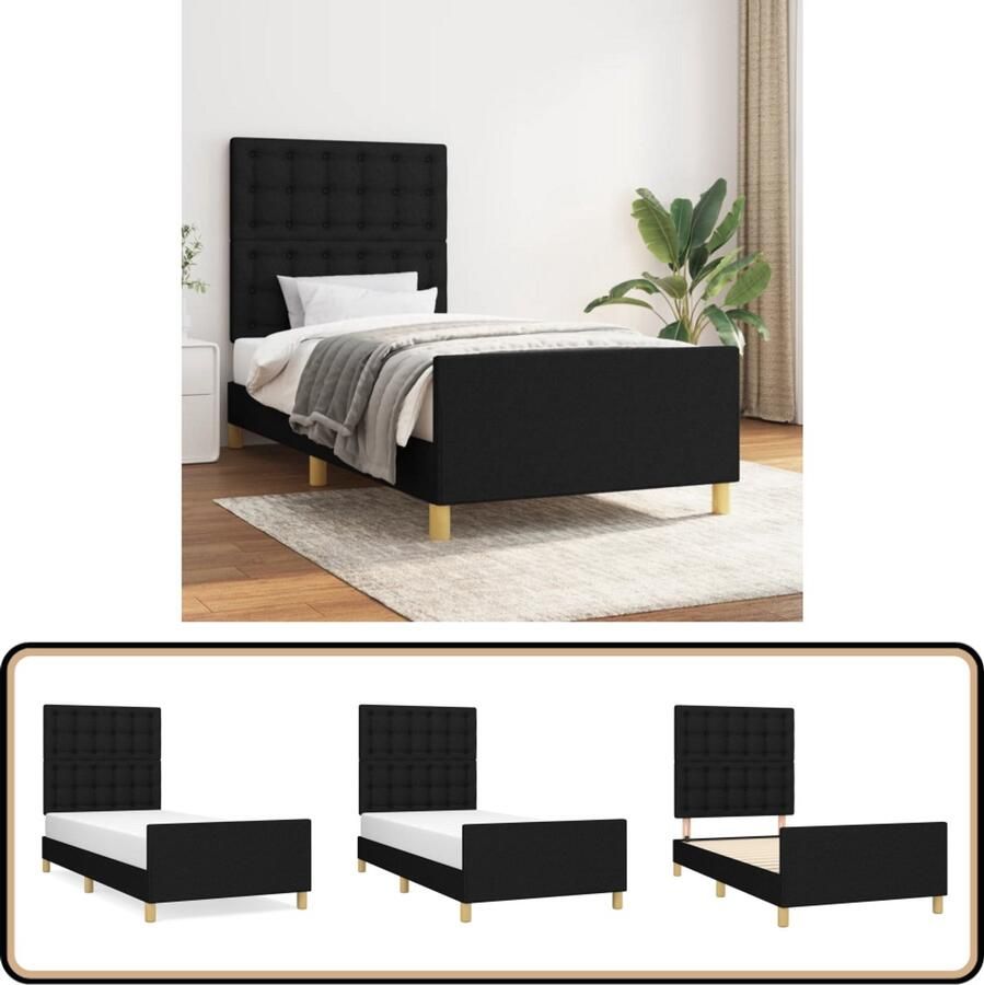 VidaXL Bedframe Zwart Stof 80x200 cm Bed Frame Boxspring Hoofdeinde Tweepersoonsbed Stapelbed Design Bed Modern Bed Black Bed Houten Bed Comfortabel Bed