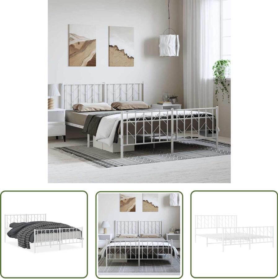 VidaXL Bedframes Slaapkamers Bedframe met hoofd- en voeteneinde metaal wit 150x200 cm Metalen Bedframe Wit Bedframe Boxspring Frame