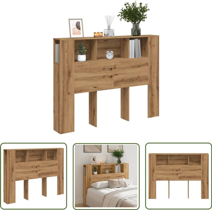 The Living Store Hoofdbordkast 140x18 5x102 5 cm bewerkt hout artisanaal eiken Hoofdbord Bedhoofd Houten Hoofdbord Slaapkamervloer Opslagoplossing