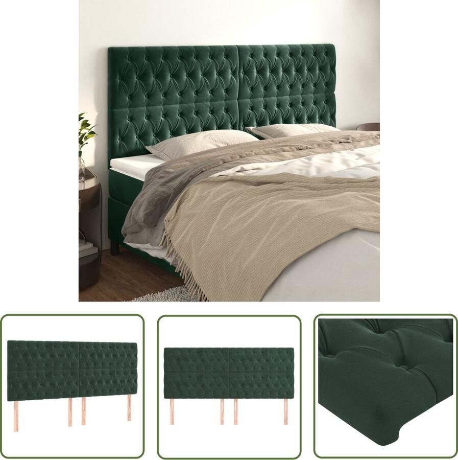 The Living Store Hoofdborden 4 st 90x7x78 88 cm fluweel donkergroen Klassieke Hoofdbord Bedhoofd Velvet Hoofdbord Donkere Groene Hoofdbord Luxe Hoofdbord