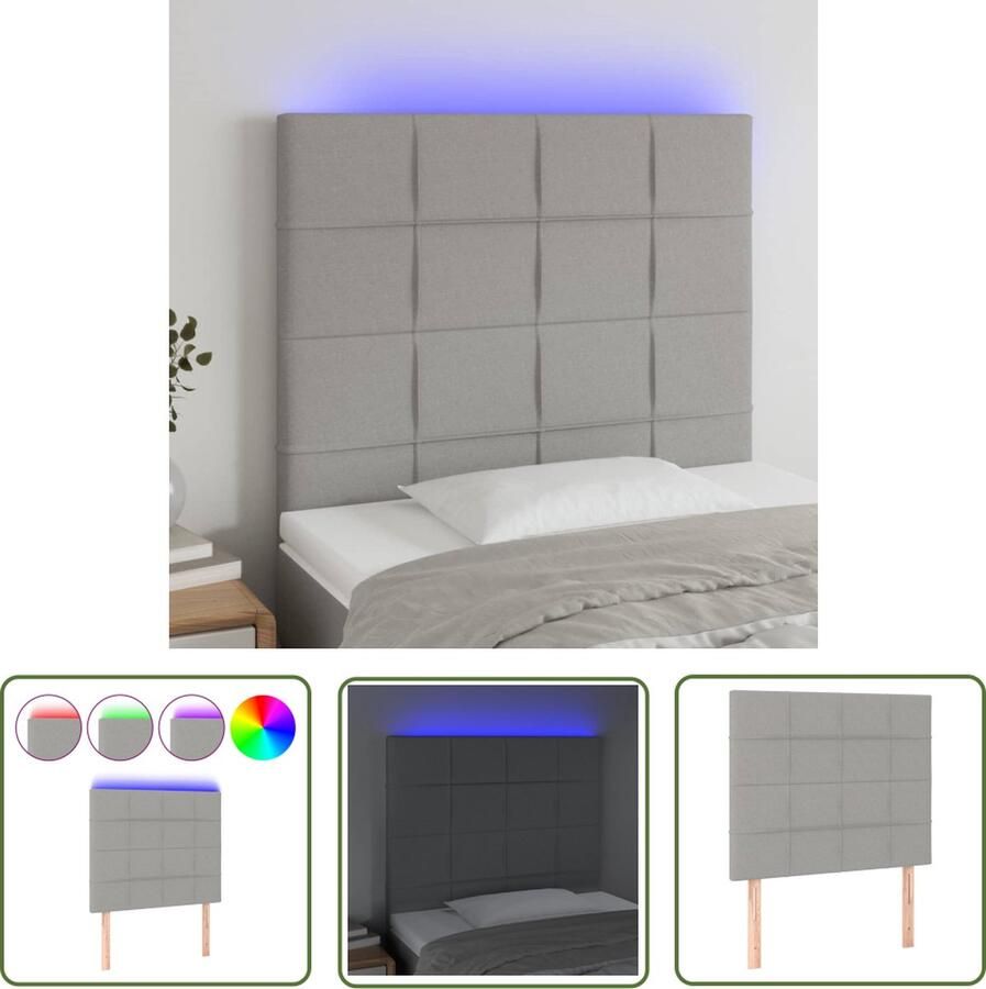 The Living Store LED-hoofdbord Lichtgrijs Stof 90 x 5 x 118 128 cm Verstelbaar LED Hoofdbord Bedhoofd Led Lamp Hoofdkussen Slaapcomfort