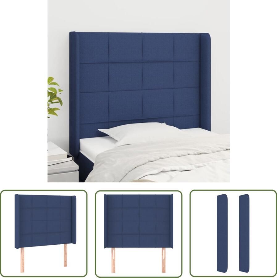 The Living Store Hoofdbord Blauw Stof 103x16x118 128 cm Duurzaam en Verstelbaar Hoofd Bord Bedhoofdbord Hoofdboard Blauw Stoffen Hoofdbord Adjustable Headboard