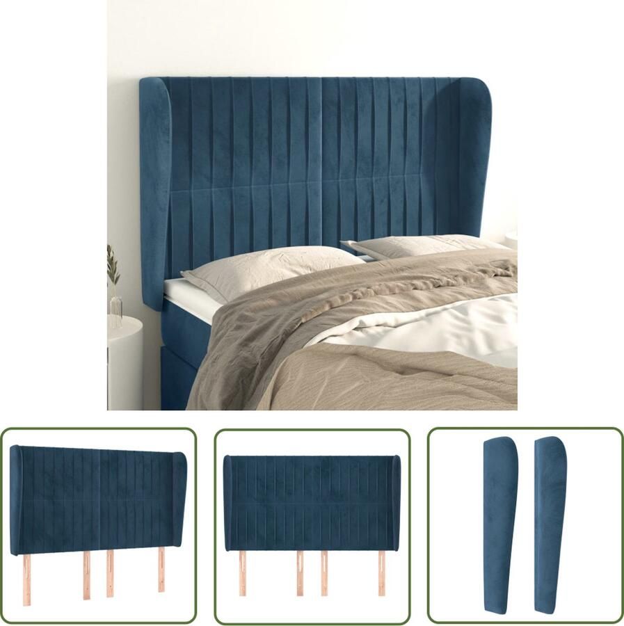 The Living Store Hoofdbord met randen 147x23x118 128 cm fluweel donkerblauw Hoofd Bord Bedhoofdbord Velvet Hoofdbord Blauw Hoofdbord Stapelbar Hoofdbord