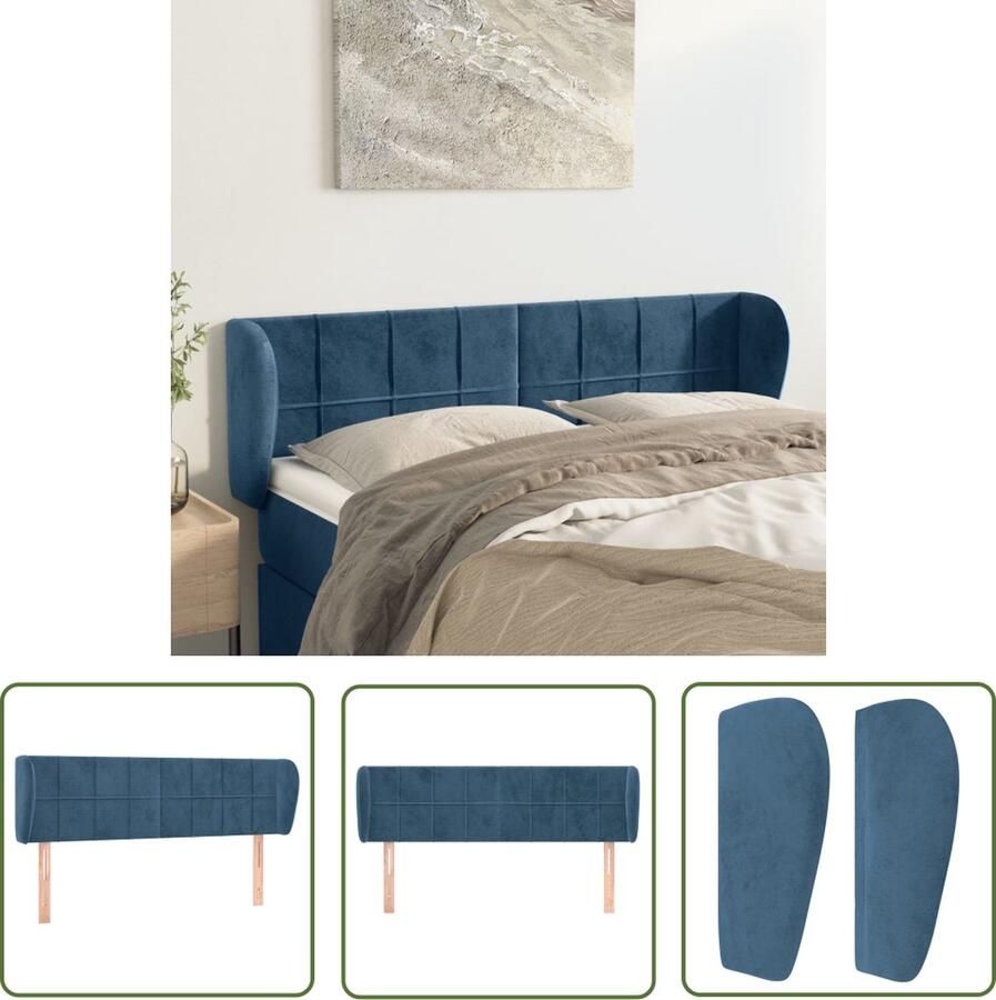 The Living Store Hoofdbord met randen 147x23x78 88 cm fluweel donkerblauw Hoofd Bord Bedhoofdbord Velvet Hoofdbord Blauw Hoofdbord Luxe Hoofdbord