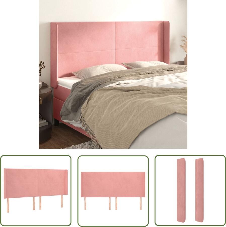 The Living Store Hoofdbord Fluweel Verstelbaar Comfortabele ondersteuning Roze 163 x 16 x 118 128 cm Hoofd Bord Bedhoofdbord Velvet Hoofdbord Roze Hoofdbord Adjustable Headboard