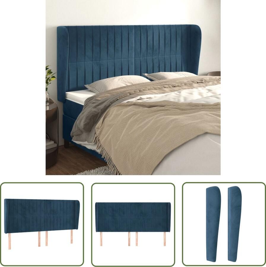 The Living Store Hoofdbord met randen 183x23x118 128 cm fluweel donkerblauw Hoofd Bord Bedhoofdbord Velvet Hoofdbord Blauw Hoofdbord Met Oren