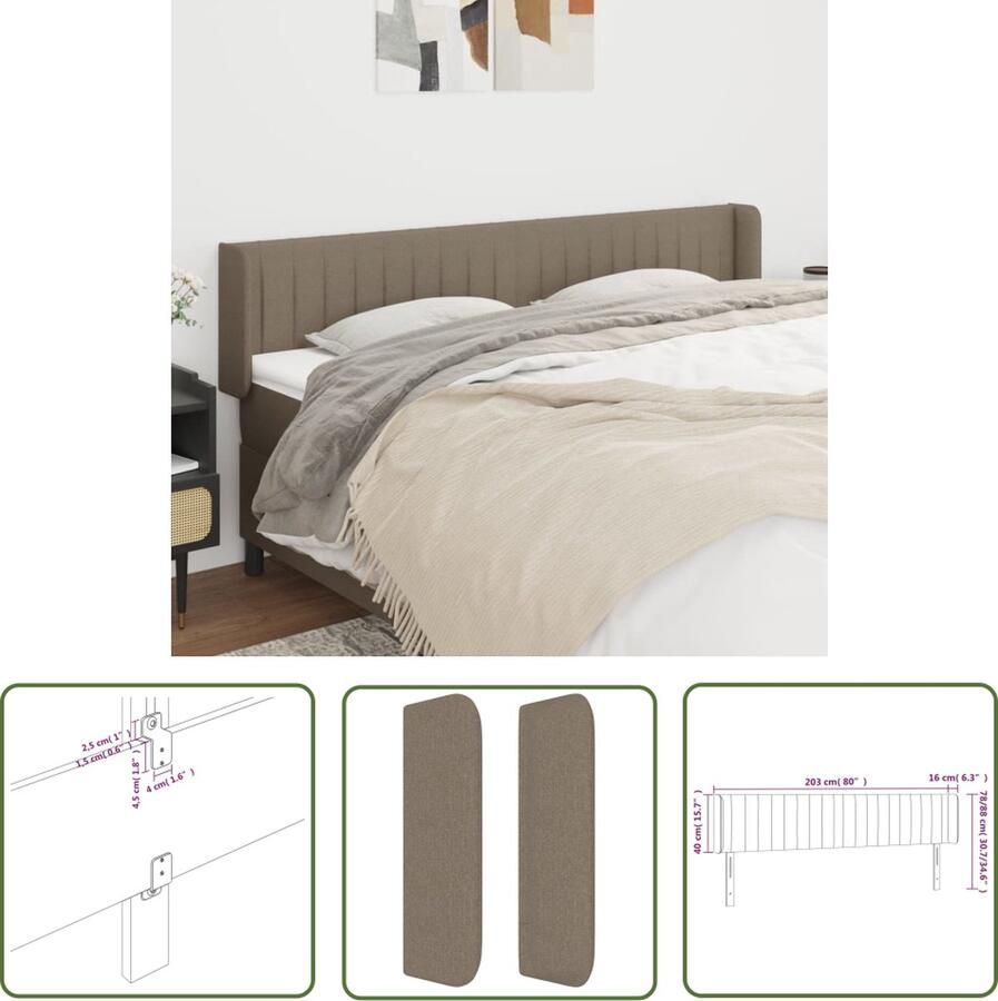 The Living Store Klassiek Hoofdbord 203 x 16 x 78 88 cm Taupe stof Hoofd Bord Bedhoofdbord Klassiek Hoofdbord Tufted Hoofdbord Stoffen Hoofdbord - Foto 2