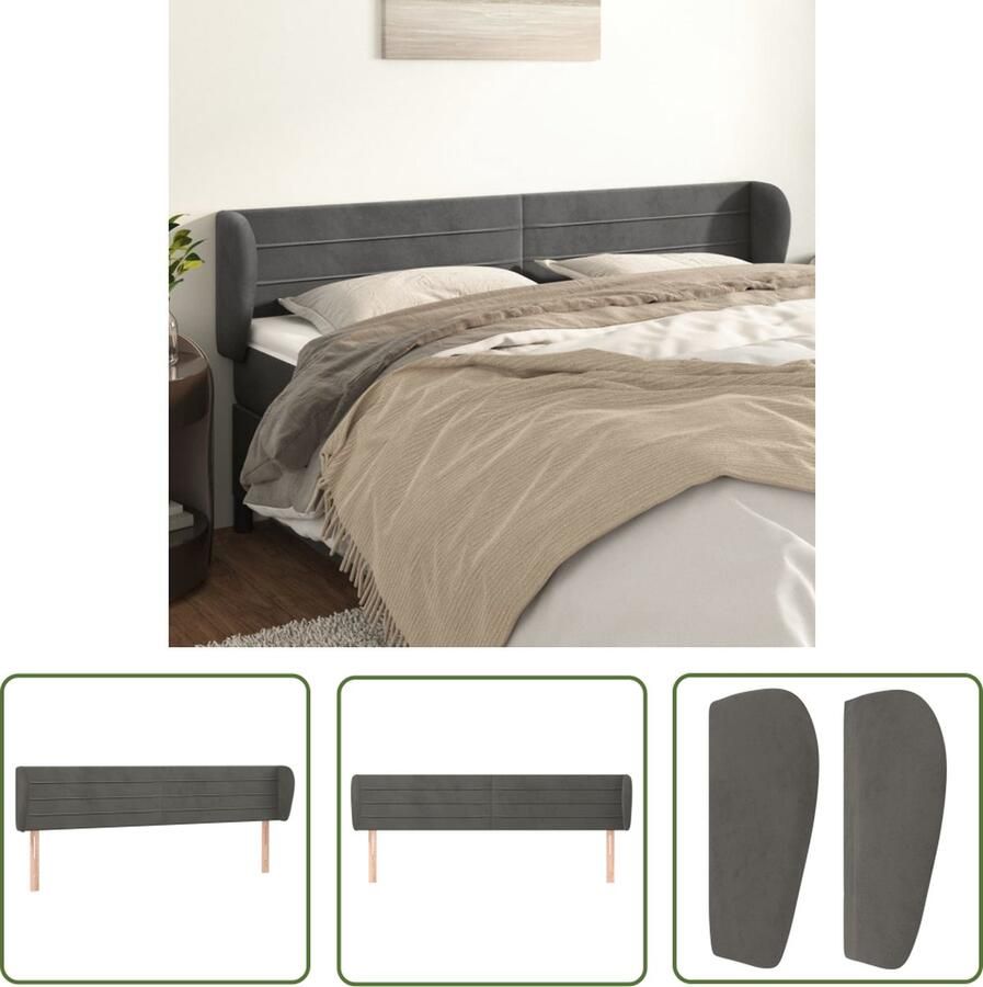 The Living Store Hoofdeind Donkergrijs 203 x 23 x 78 88 cm Zacht fluweel Stevige houten poten Verstelbare hoogte Comfortabele ondersteuning Hoofd Bord Bedhoofdbord Velvet Hoofdbord Grijs Hoofdbord Adjustable Headboard
