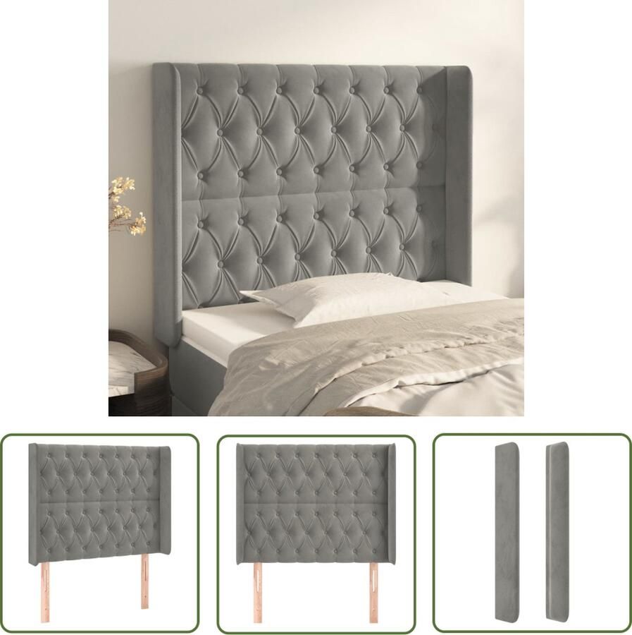 The Living Store Hoofdbord Fluweel Verstelbare Hoogte Comfortabele Ondersteuning Lichtgrijs 93x16x118 128 cm Hoofd Bord Bedhoofdbord Hoofdkussen Velvet Grijs