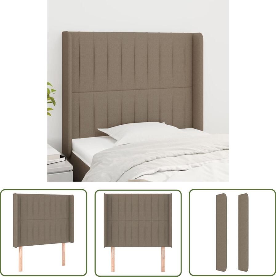 The Living Store Hoofdbord met randen 93x16x118 128 cm stof taupe Hoofd Bord Bedhoofdbord Slaapkamersdecoratie Stof Headboard Taupe Headboard
