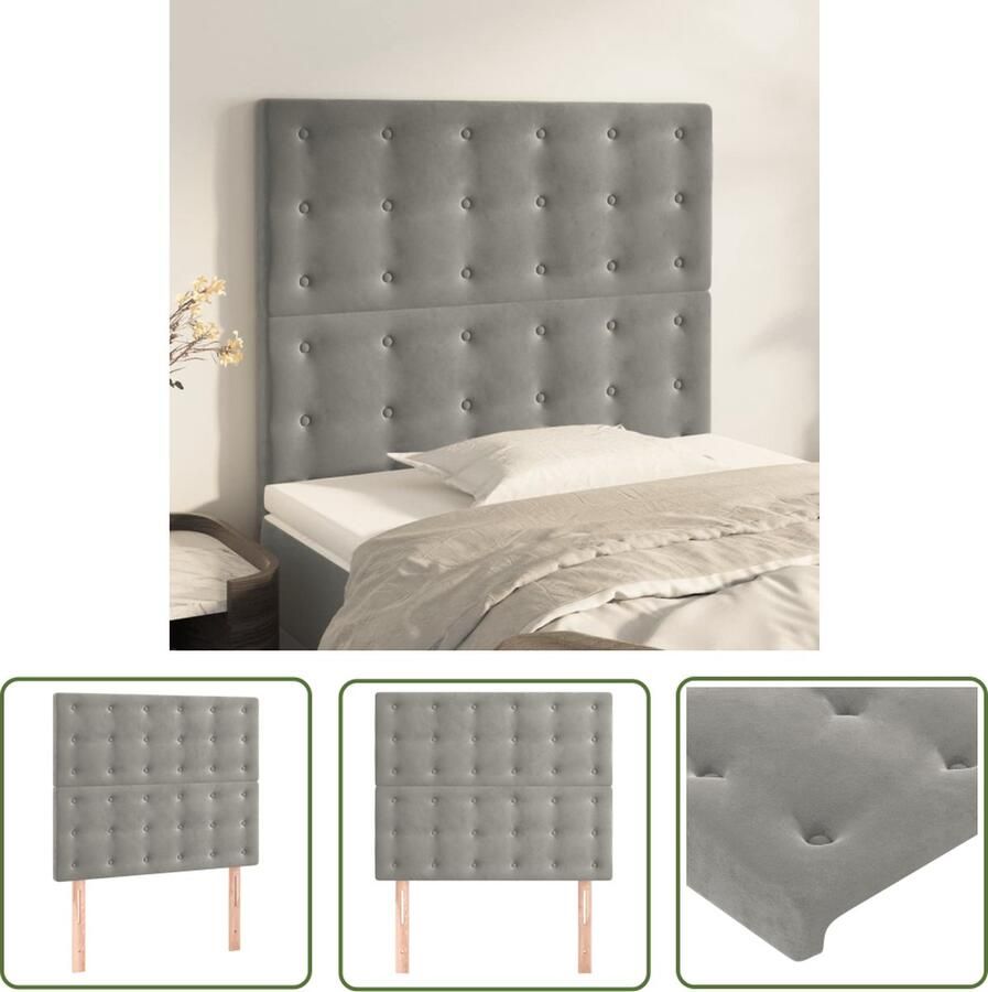 The Living Store Hoofdeind lichtgrijs stof 100 x 5 x 118 128 cm verstelbare hoogte Hoofd Bord Bedhoofdbord Fluweel Hoofdbord Licht Grijs Hoofdbord Verstelbare Hoofdbord
