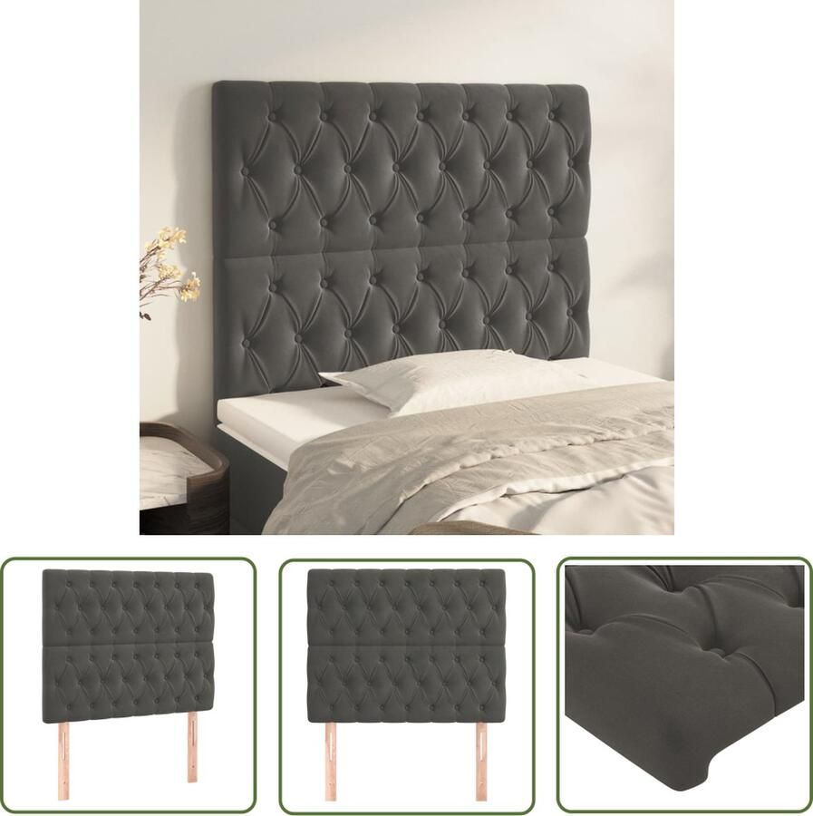 The Living Store Hoofdeind Donkergrijs 90x7x118 128 cm Fluweel Verstelbare hoogte Hoofd Bord Bedhoofdbord Velvet Hoofdbord Grijs Hoofdbord Adjustable Headboard