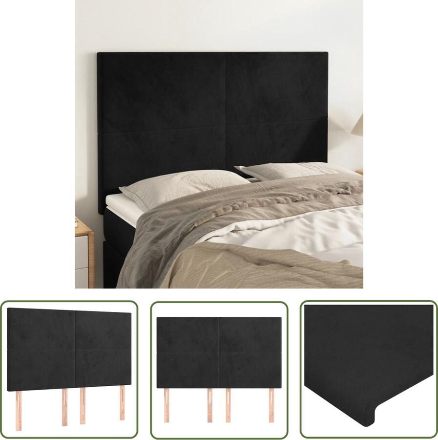 The Living Store Hoofdbord Zwart fluweel Verstelbare hoogte Stevige poten Comfortabele ondersteuning Afmetingen- 144 x 5 x 118 128 cm Hoofd Bord Bedhoofdbord Velvet Hoofdbord Zwart Hoofdbord Adjustable Hoofdbord