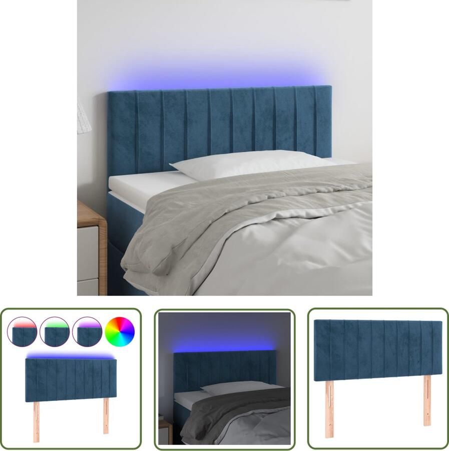 The Living Store LED-Hoofdbord Donkerblauw Stof 100x5x78 88cm Verstelbaar met Kleurrijke LED-Verlichting Hoofd Bord Led Bedhoofdbord Velvet Headboard Blauw Hoofdbord Verlichte Hoofdbord